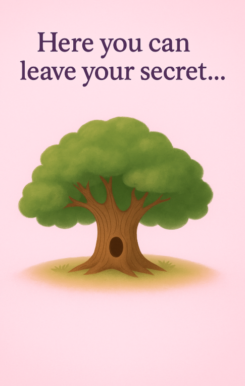 Illustration of a sacred tree hole for secret sharing and emotional healing.